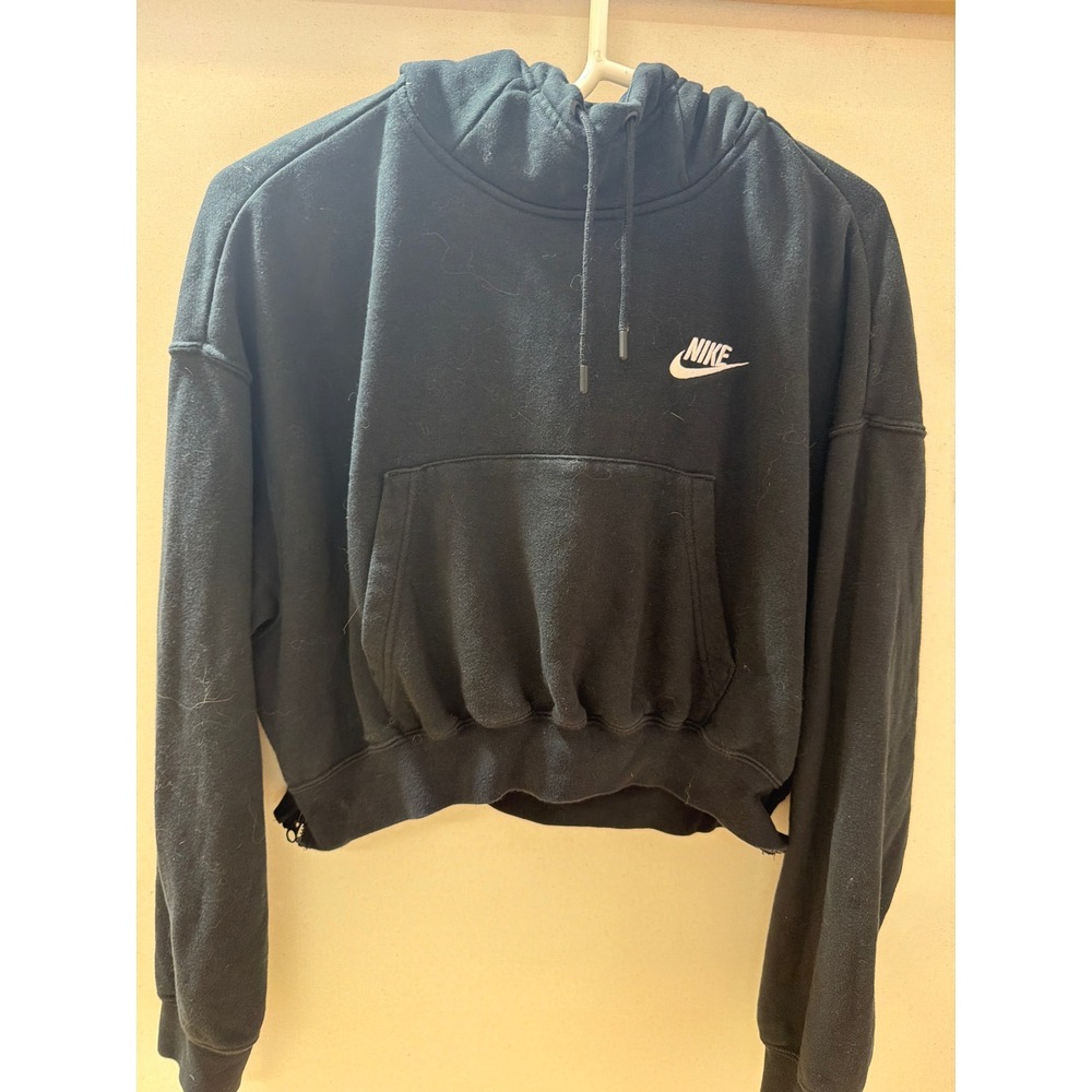Nike Sportswear Womens Cropped Hoodie Black Side Zip French Terry Medium M